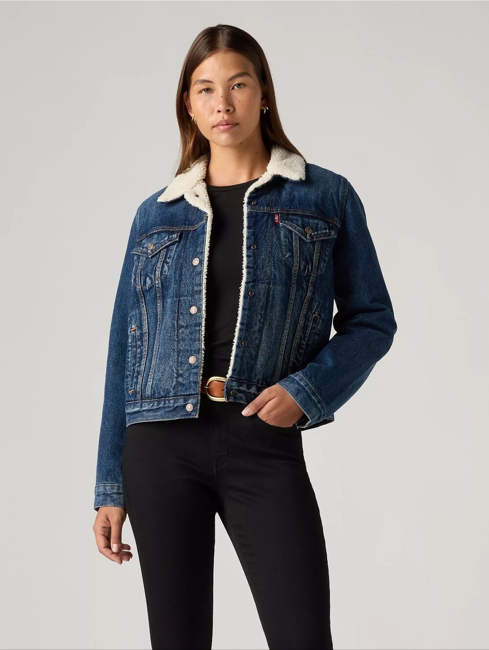 Levi's Dark Blue Denim Jacket with Cream Sherpa Collar